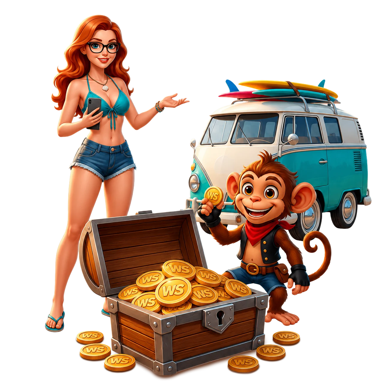 WiseSpin hosts with a treasure chest full of Gold Coins